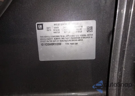 2013 Chevrolet Malibu 1Lt из США, поврежденный, VIN 1G11C5SA8DF312299